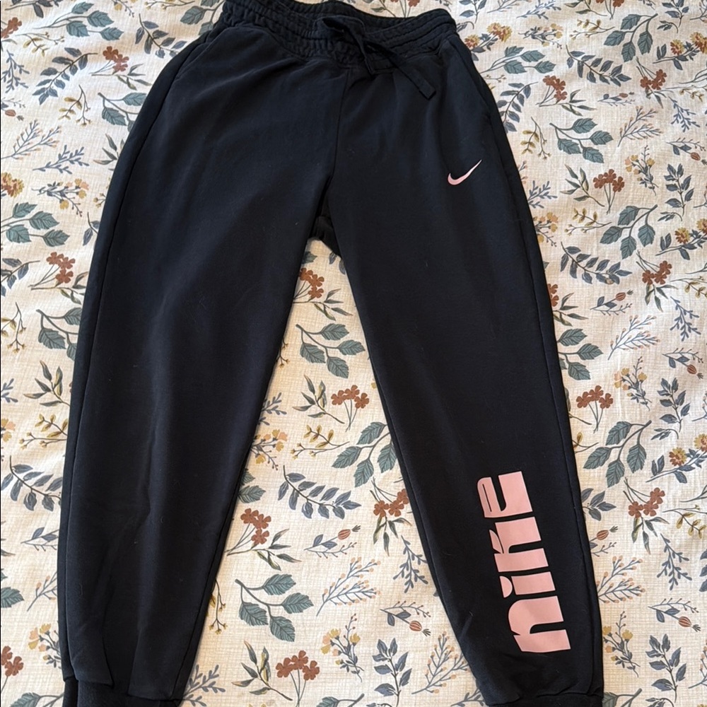 Nike womens Black Joggers with Pink Logo